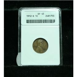 Anacs 1912-s Lincoln Cent 1c graded EF45