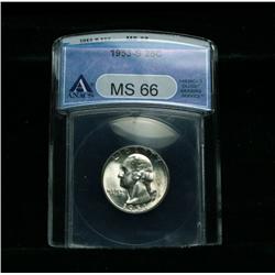 Anacs 1953-s Washington Quarter graded Gem+ ms66