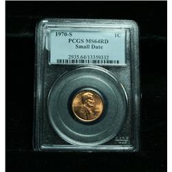 PCGS 1970-s SMALL DATE Scarce Lincoln Cent 1c Graded Choice ms64RD  RED