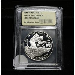 1993-w World War II Proof Commemorative Dollar Graded PR70 DCAM
