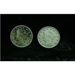 Pair of Liberty 'V' Nickels 1883 N/C and 1889 Grades XF and VG