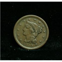 1855 Straight 5 Braided Hair Large Cent grades VF