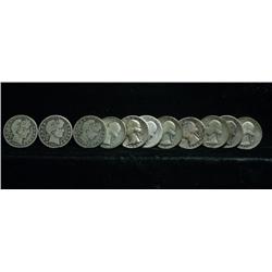 11 Quarters, Barber and Washingtons.  Average Circulated Condition
