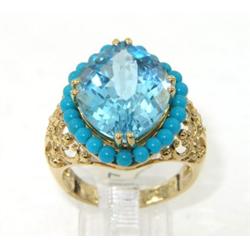 14K Yellow Gold Blue Topaz & Turquoise Ring