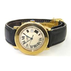 Cartier Silver DateJust Leather Strap Watch