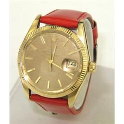 Rolex 14K Yellow Gold Date Just Leather Strap Watch