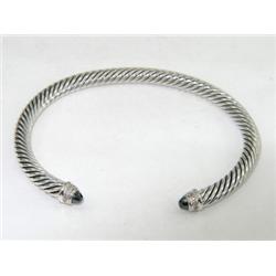 David Yurman Silver Black Onyx & Diamond Bangle