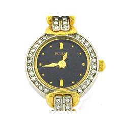 Pulsar Women's Swarovski Crystal Jeweled Two-Tone Black Dial Watch