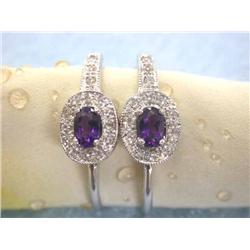 14k White Gold Earrings with Diamonds and Amethyst