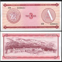 1985 Cuba 3 Peso For. Exch. Note Crisp Unc. (CUR-06524)