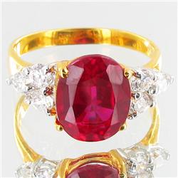 13.0twc Lab Diamond/Ruby Gold Vermeil Ring (JEW-3526)