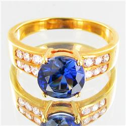 16.9twc Lab Diamond/Sapphire Gold Vermeil Ring (JEW-3527)