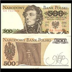 1982 Poland 500 Zlotych Crisp Unc Note (CUR-06153)