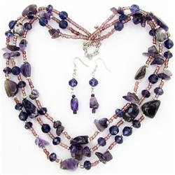 Amethyst & Crystal Necklace Earring Set (JEW-3448)