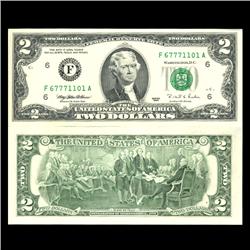 1995 $2 US Note Crisp Unc Poker Hands Fancy Ser# (CUR-06038)