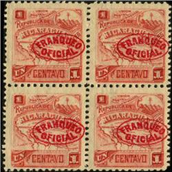 1896 Nicaragua 1c Official Block of 4 (STM-0410)