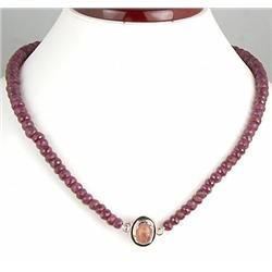 375twc Ruby Bead Necklace Earrings (JEW-1143)