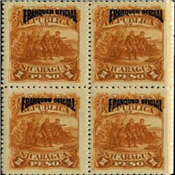 1892 Nicaragua 1p Official Block of 4 Error (STM-0433)
