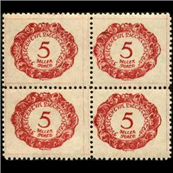 1920 Liechtenstein 5h Postage Due 4 Block Error (STM-0452)