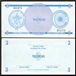 1987 Cuba 3 Peso For. Exch. Note Crisp Unc. (CUR-06527)