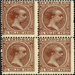 1890 Puerto Rico 1/2mp Alfonso 4 Block Variety (STM-0497)