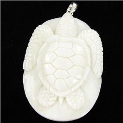 Handcarved Bone Sea Turtle Pendant 2" (JEW-2974)