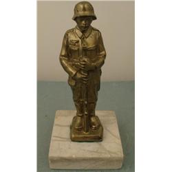 Rare WWII Nazi German Soldier Statue Metal on Marble