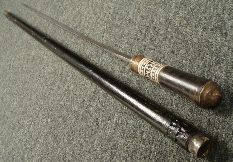 EXOTIC VINTAGE SWORD CANE w/ IVORY/BONE INLAY