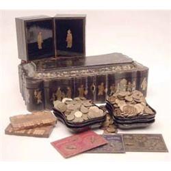 A Japanese black lacquered games box gilded...