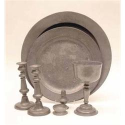 Two Georgian pewter chargers, 18ins and...