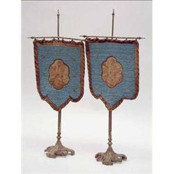 A pair of Victorian brass table-top pole...