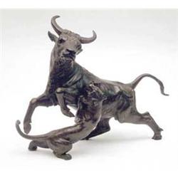 A 19th century Japanese bronze group, lion...