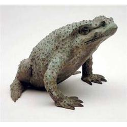 A cast bronze model of a frog, seated on...