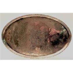 An oval copper tray by Hugh Wallis, embossed...