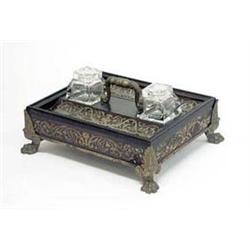 A Regency brass inlaid rosewood inkstand...