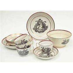 A Victorian 11-piece bone china pink lustre...