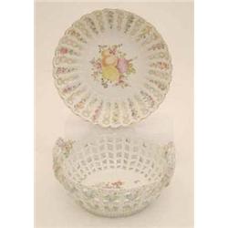 A Meissen pierced floral encrusted basket...