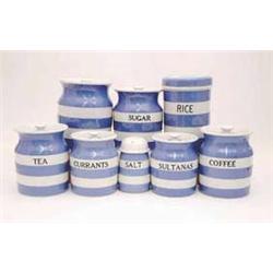 A set of 7 blue and white Cornish ware...