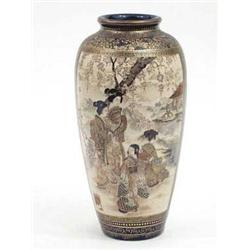 A Meiji period Satsuma oval vase decorated...