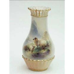 A Royal Worcester vase painted with sheep in...