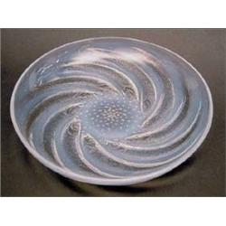 A Lalique opalescent poisson dish, etched...