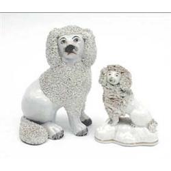 A Victorian Staffordshire bone china poodle...