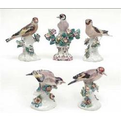 A group of 4 18th century Derby finches on...