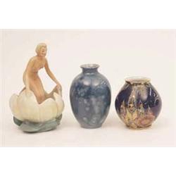 A Carltonware fantasia vase, 4ins, a Royal...