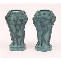 A pair of Czechoslovakian malachite glass...