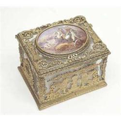 A late 19th century glass casket with gilt...