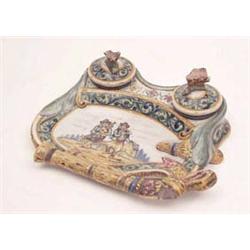 A Quimper inkstand with butterfly mounted...