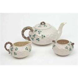 A 19th century Belleek 3-piece teaset with...