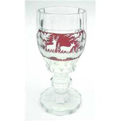 A Bohemian faceted glass goblet with ruby...