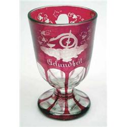 A Bohemian ruby flash tumbler engraved with...